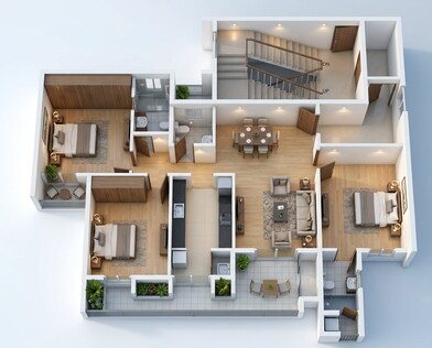 Floor plan of 3 BHK 1060 Sq. Ft. Apartment in Rohan Adira, Thane
