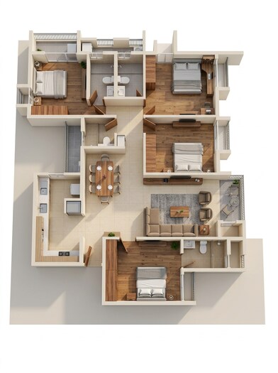 Floor plan of 4 BHK 1257 Sq. Ft. Apartment in Rohan Adira, Thane
