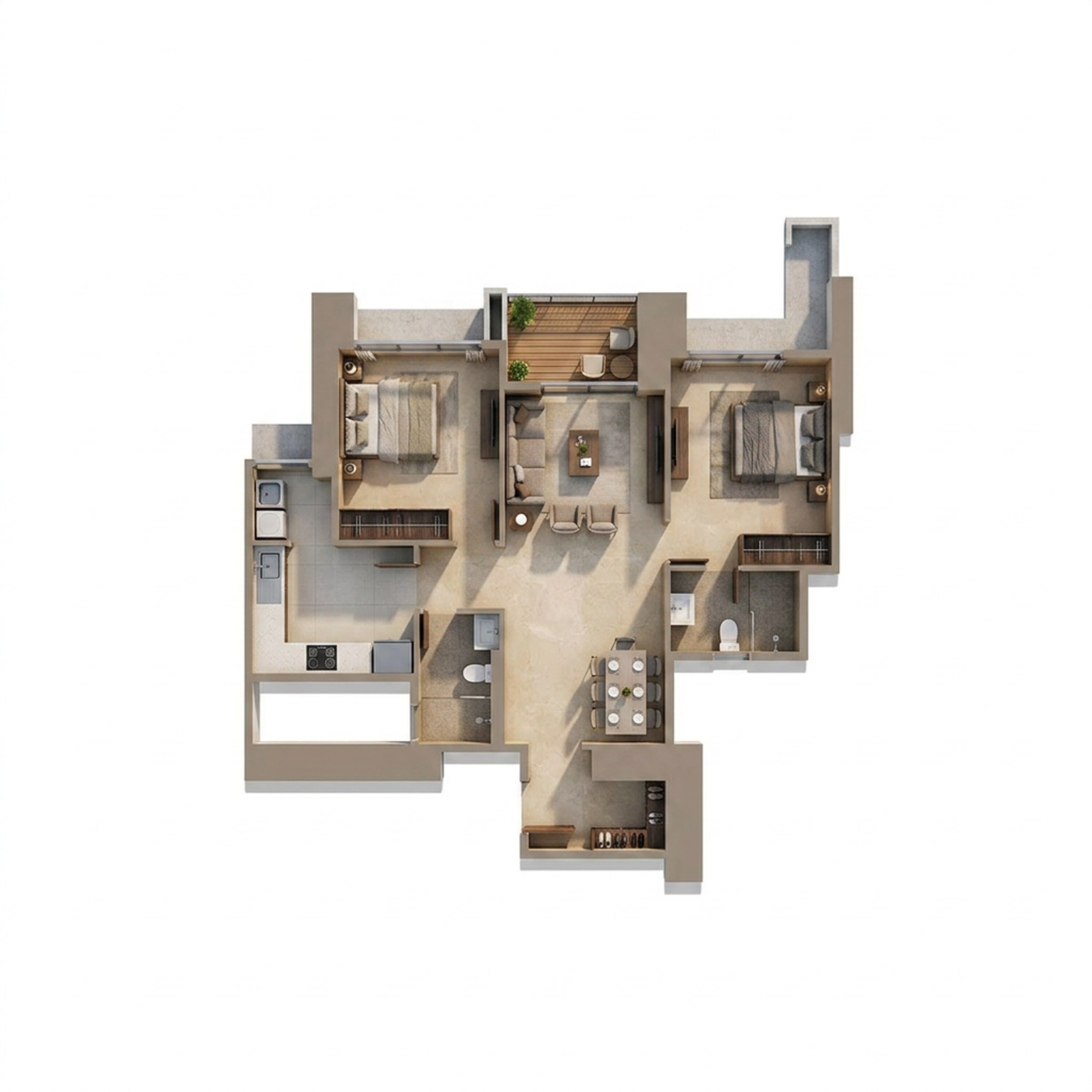 Floor plan of 2 BHK 712 Sq. Ft. Apartment in LnT Vayam, Thane