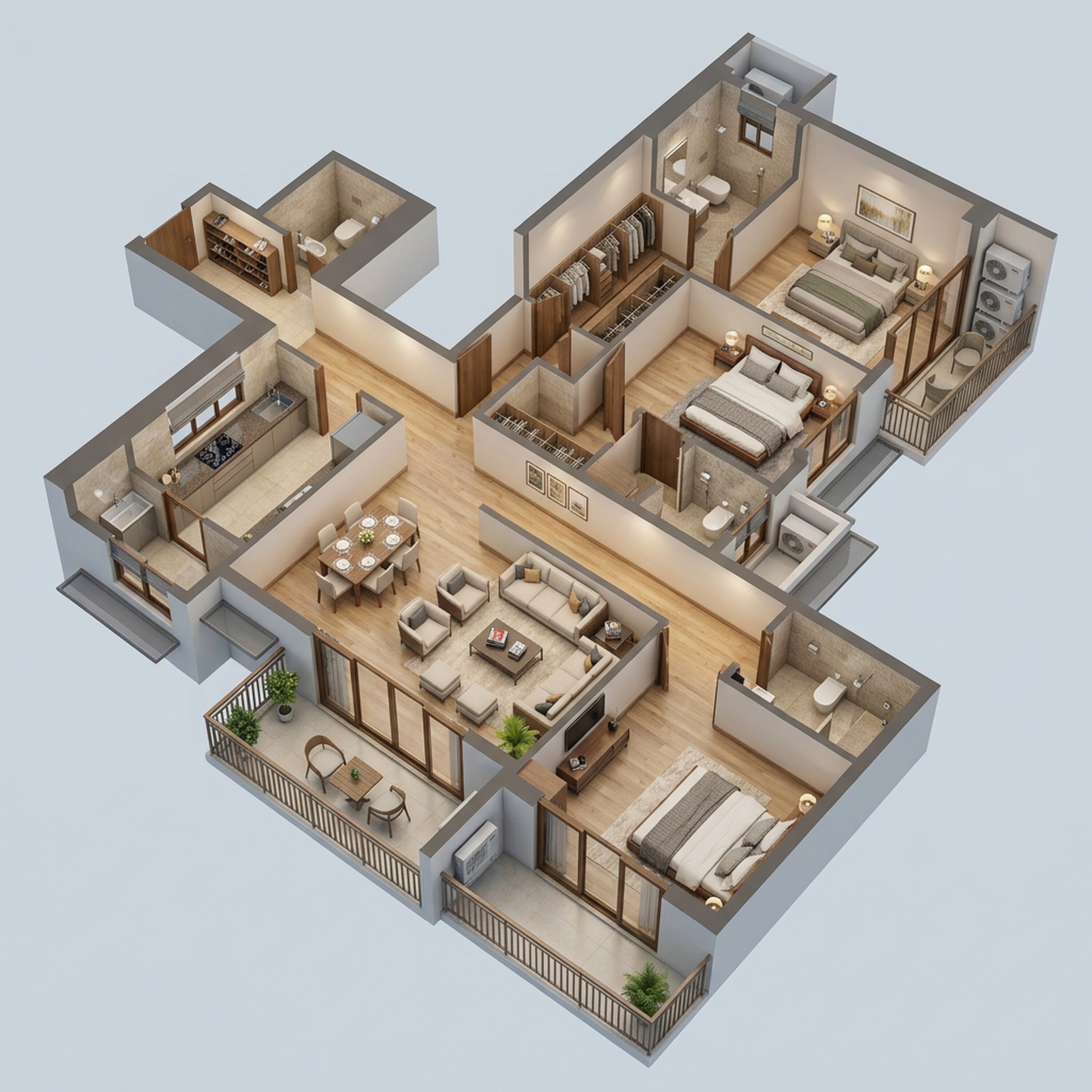 Floor plan of 3 BHK 1154 Sq. Ft. Apartment in LnT Vayam, Thane