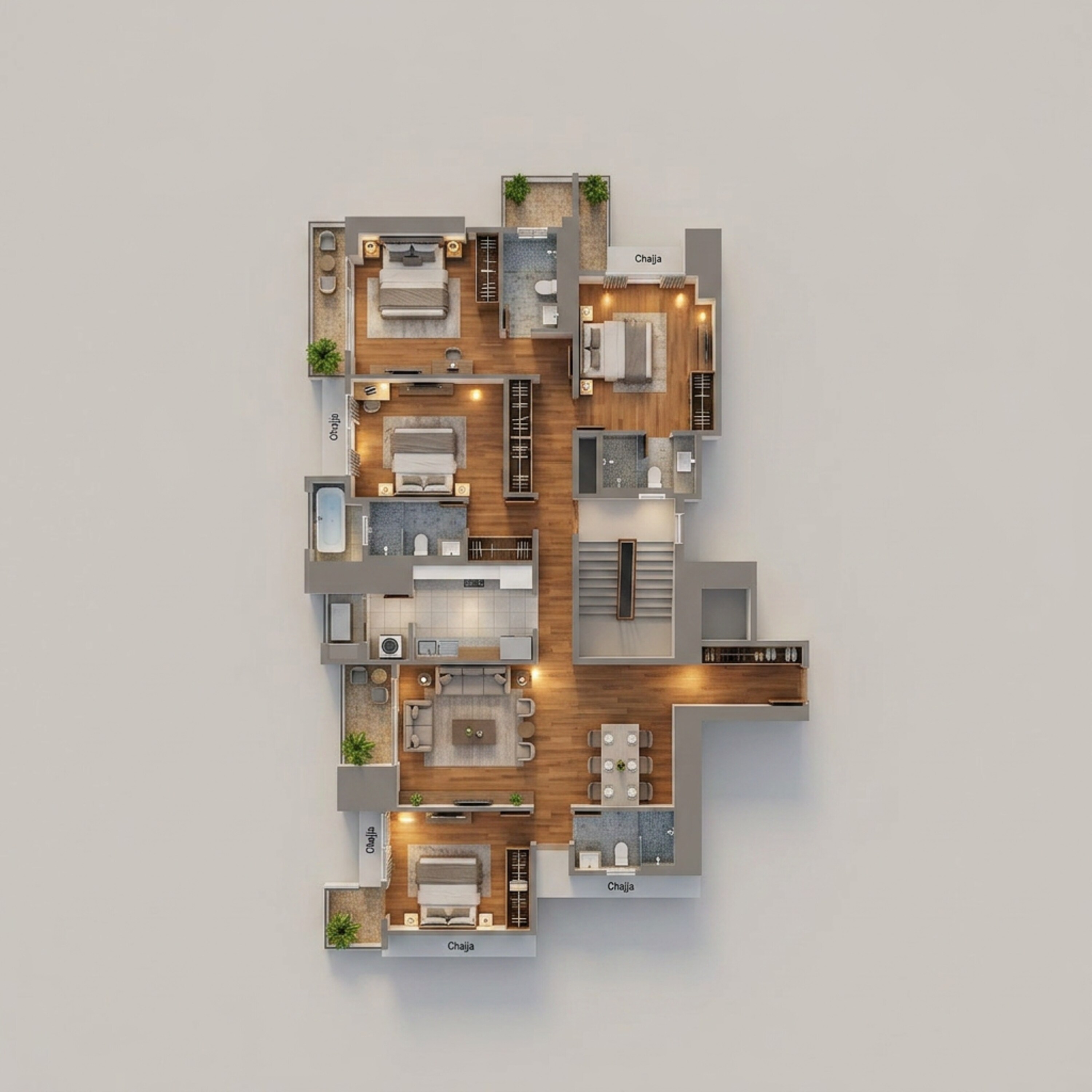 Floor plan of 4 BHK 1353 Sq. Ft. Apartment in LnT Vayam, Thane
