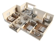 Floor plan of 3 BHK 1052 Sq. Ft. Apartment in Shapoorji Pallonji Joyville Vyomora, Pune