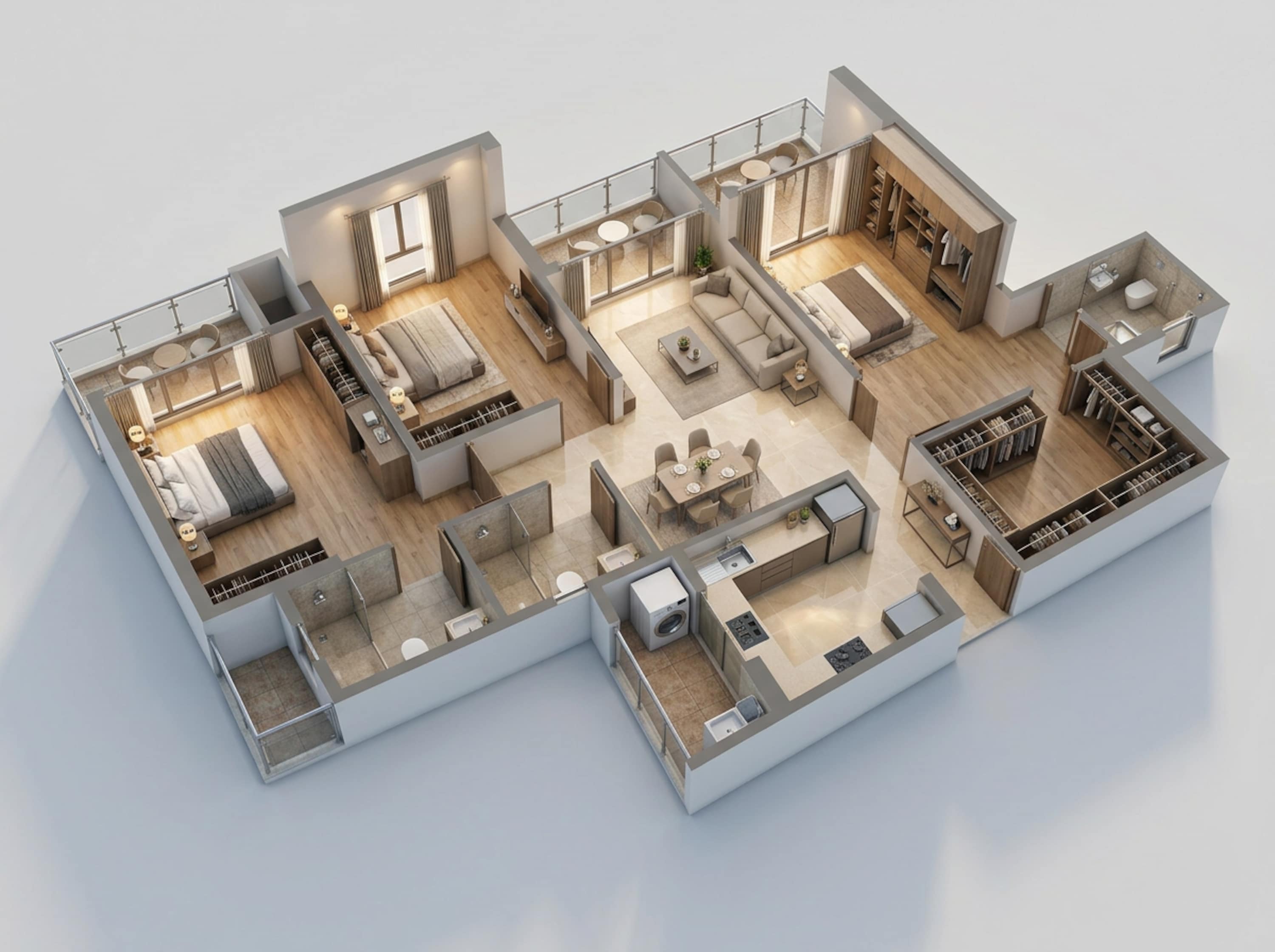 Floor plan of 3 BHK Apartment - 1254 sq. ft. in Shapoorji Pallonji Joyville Vyomora, Pune