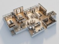 Floor plan of 3 BHK 1254 Sq. Ft. Apartment in Shapoorji Pallonji Joyville Vyomora, Pune