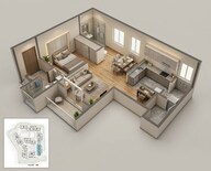Floor plan of 1 BHK 976 Sq. Ft. Apartment in Prestige Evergreen, Bangalore