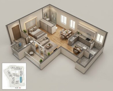 Floor plan of 1 BHK 976 Sq. Ft. Apartment in Prestige Evergreen, Bangalore