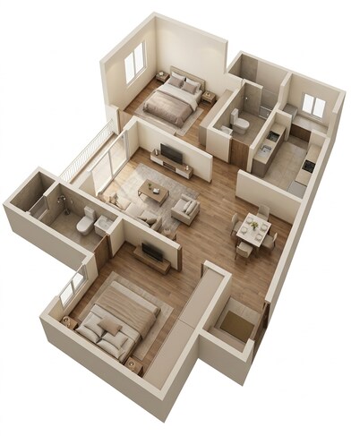 Floor plan of 2 BHK 1174 Sq. Ft. Apartment in Prestige Evergreen, Bangalore