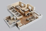 Floor plan of 2 BHK 665 Sq. Ft. Apartment in Godrej Hillside 3, Pune