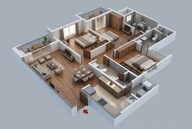 Floor plan of 3 BHK 877 Sq. Ft. Apartment in Godrej Hillside 3, Pune