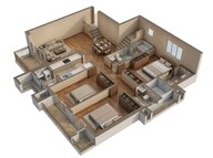 Floor plan of 3 BHK 1025 Sq. Ft. Apartment in LnT Ahana, Mumbai