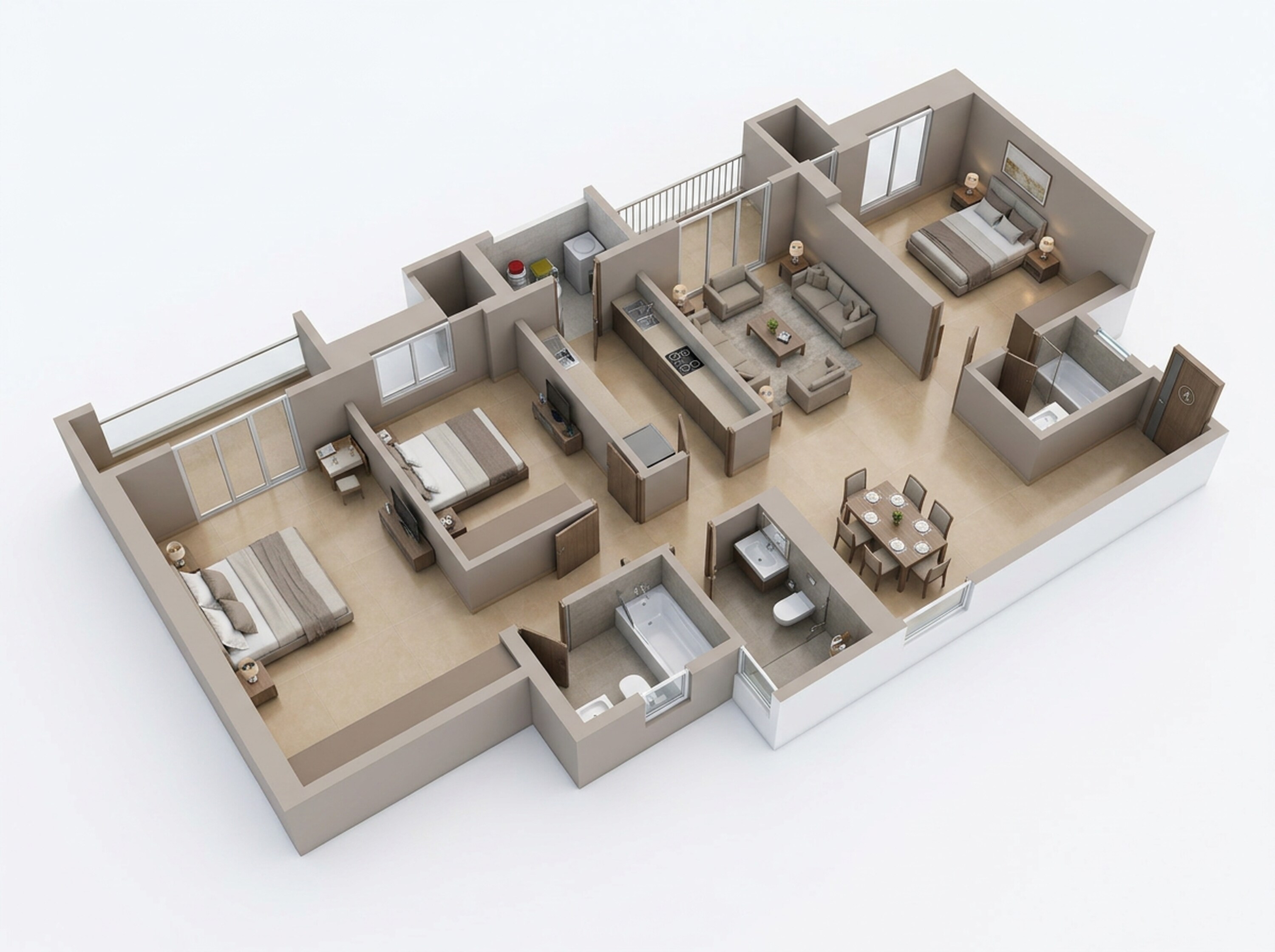 Floor plan of 3 BHK 1288 Sq. Ft. Apartment in LnT Ahana, Mumbai