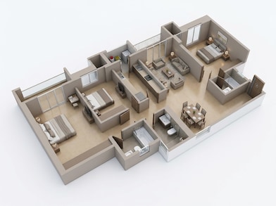 Floor plan of 3 BHK 1288 Sq. Ft. Apartment in LnT Ahana, Mumbai