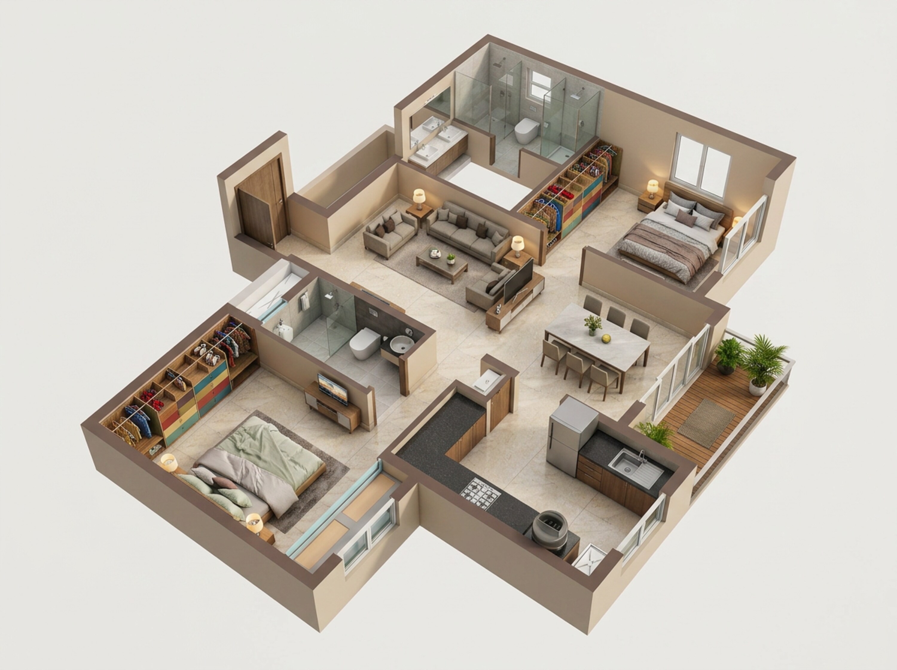 Floor plan of 2 BHK 1077 Sq. Ft. Apartment in Casagrand Estia, Chennai