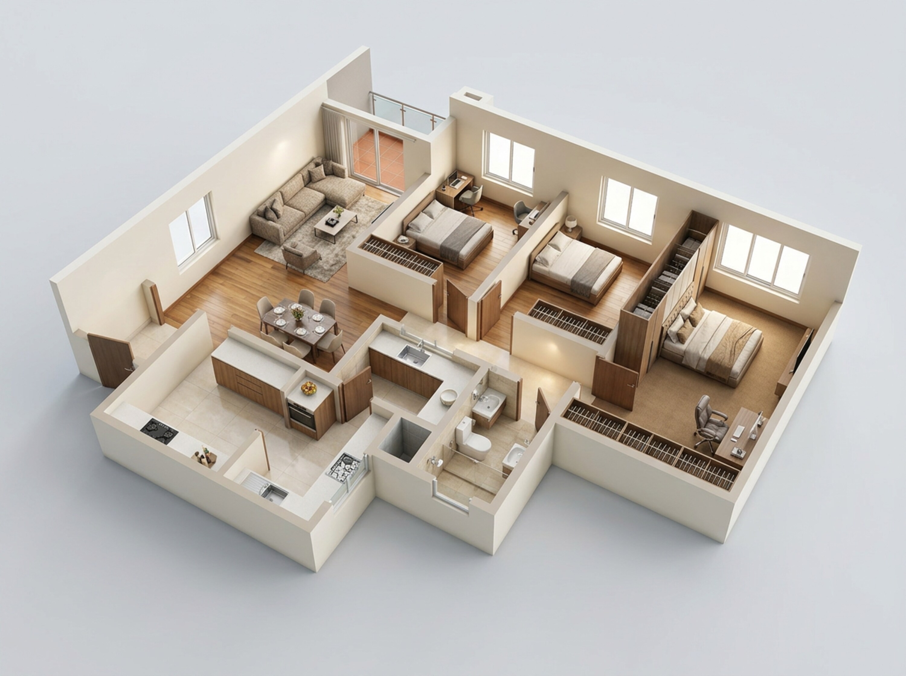 Floor plan of 3 BHK 1590 Sq. Ft. Apartment in Godrej Regent Park, Bangalore