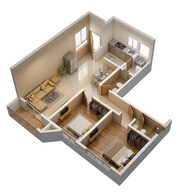 Floor plan of 2 BHK 752 Sq. Ft. Apartment in Dosti Tulip, Thane