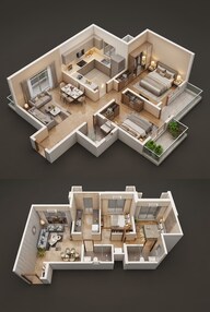 Floor plan of 2 BHK 661 Sq. Ft. Apartment in Dosti Maple, Thane