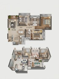 Floor plan of 3 BHK 973 Sq. Ft. Apartment in Dosti Maple, Thane