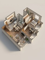 Floor plan of 2 BHK 589 Sq. Ft. Apartment in Dosti Olive, Thane