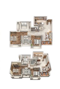 Floor plan of 3 BHK 949 Sq. Ft. Apartment in Dosti Olive, Thane