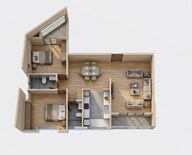 Floor plan of 2 BHK 985 Sq. Ft. Apartment in Belvalkar Yashodhan, Pune