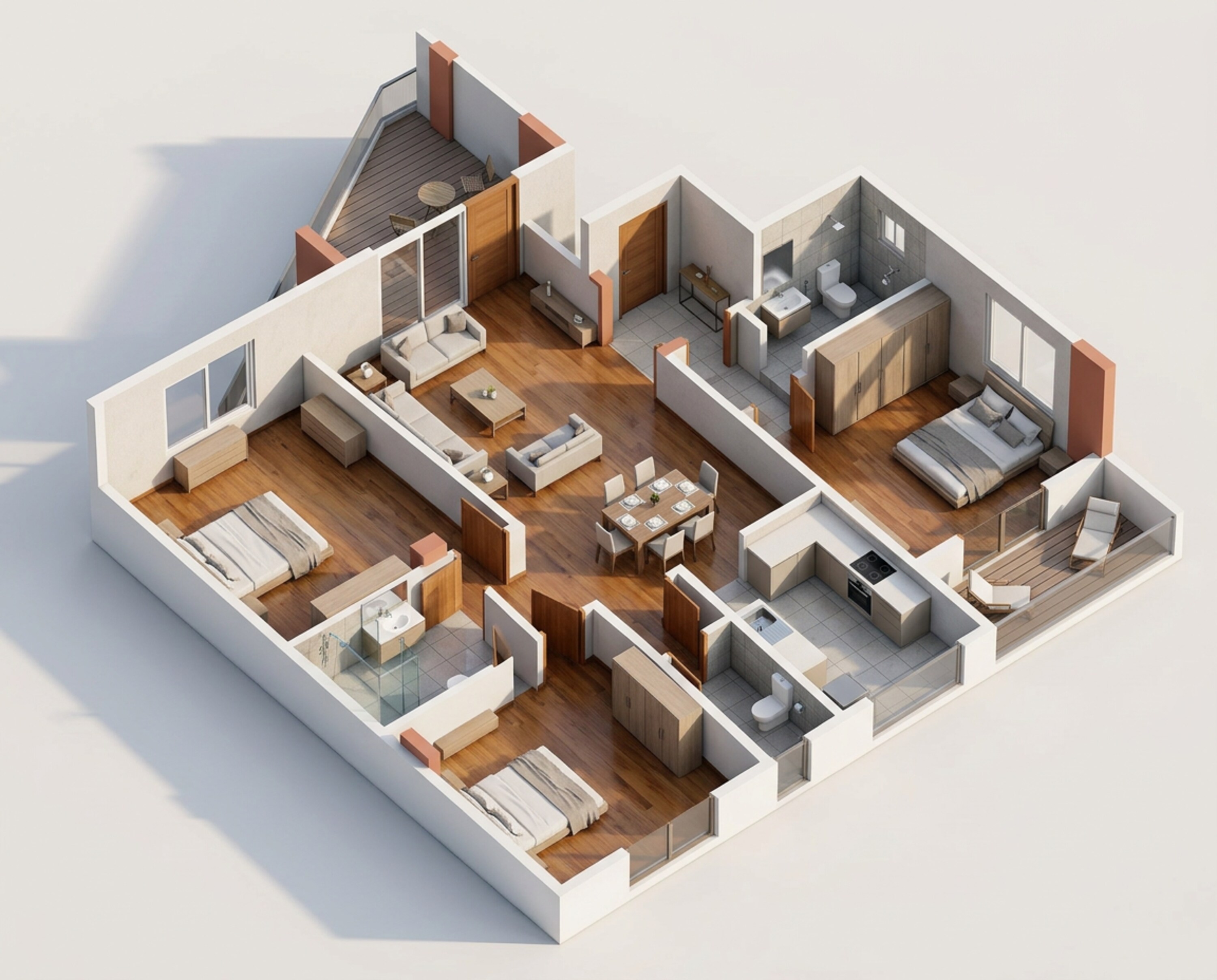Floor plan of 3 BHK 1289 Sq. Ft. Apartment in Belvalkar Yashodhan, Pune