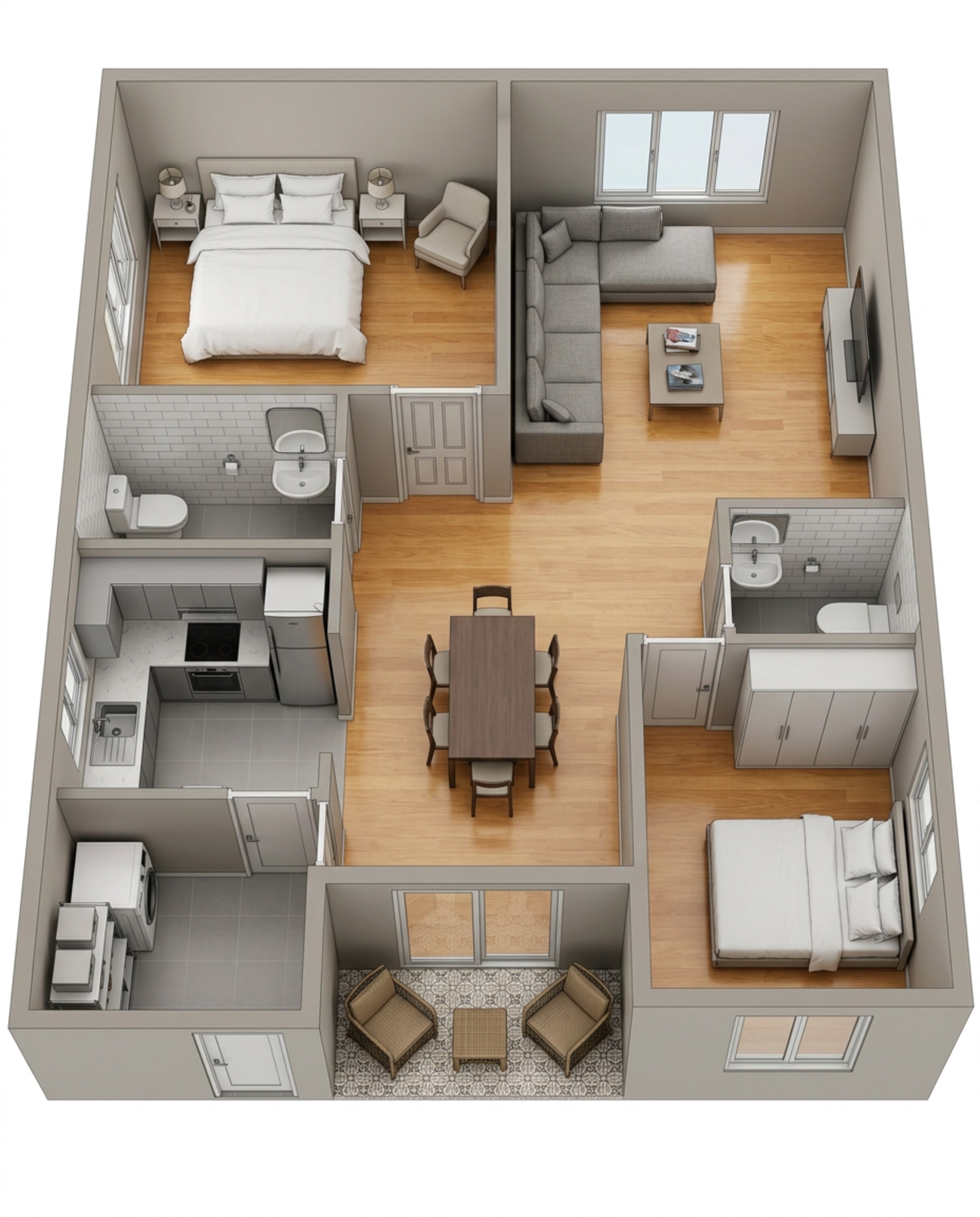 Floor plan of 2 BHK 1284 Sq. Ft. Apartment in Anuhar Water Leaf, Hyderabad