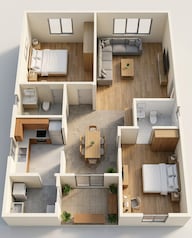 Floor plan of 2 BHK 1310 Sq. Ft. Apartment in Anuhar Water Leaf, Hyderabad