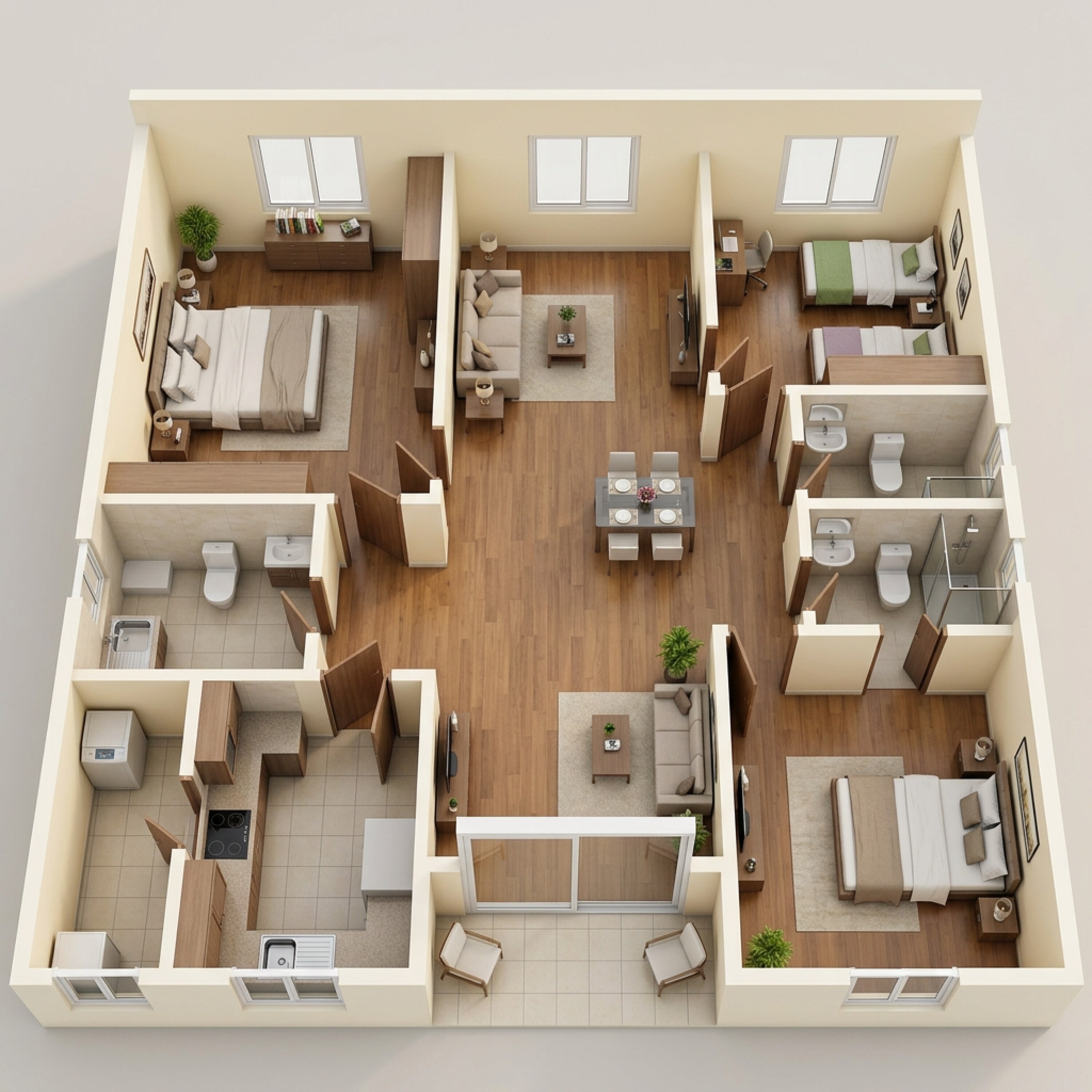 Floor plan of 3 BHK 1689 Sq. Ft. Apartment in Anuhar Water Leaf, Hyderabad