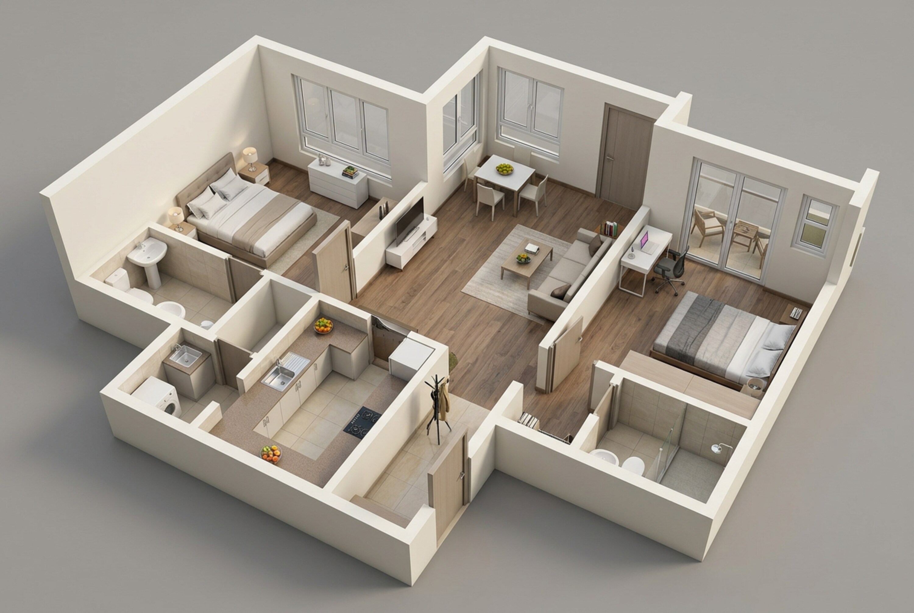 Floor plan of 2 BHK 685 Sq. Ft. Apartment in Rohan Abhilasha 4, Pune