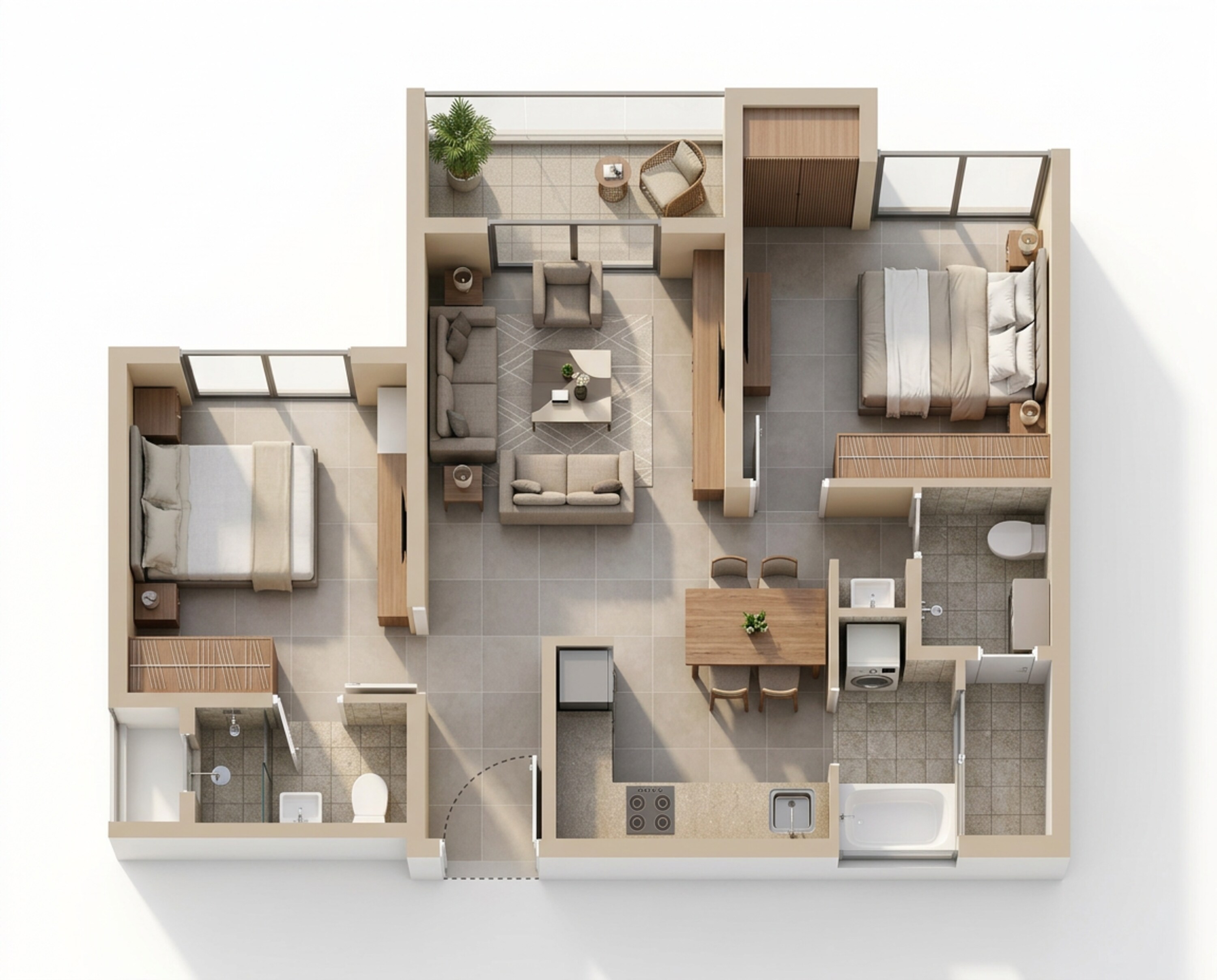Floor plan of 2 BHK 582 Sq. Ft. Apartment in Rohan Abhilasha 3, Pune