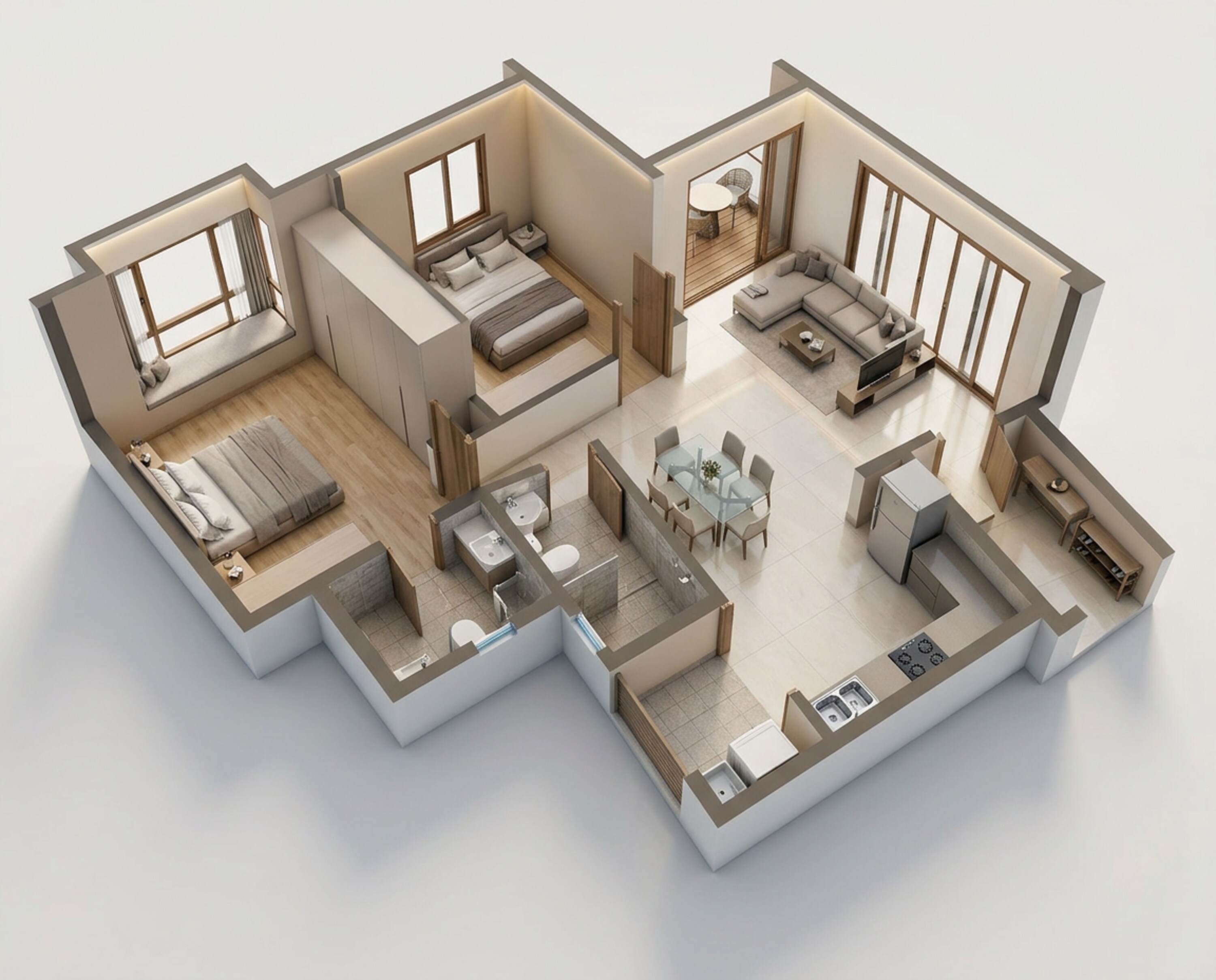 Floor plan of 2 BHK 844 Sq. Ft. Apartment in Jhamtani Ace Ayodhya, Pune