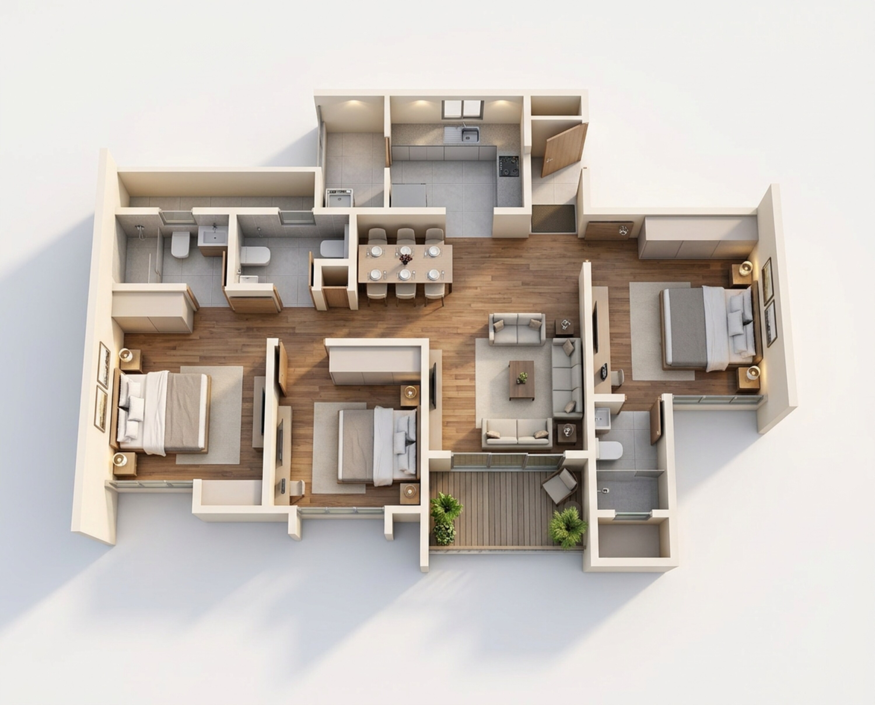 Floor plan of 3 BHK 1052 Sq. Ft. Apartment in Mittal Sun Glory, Pune