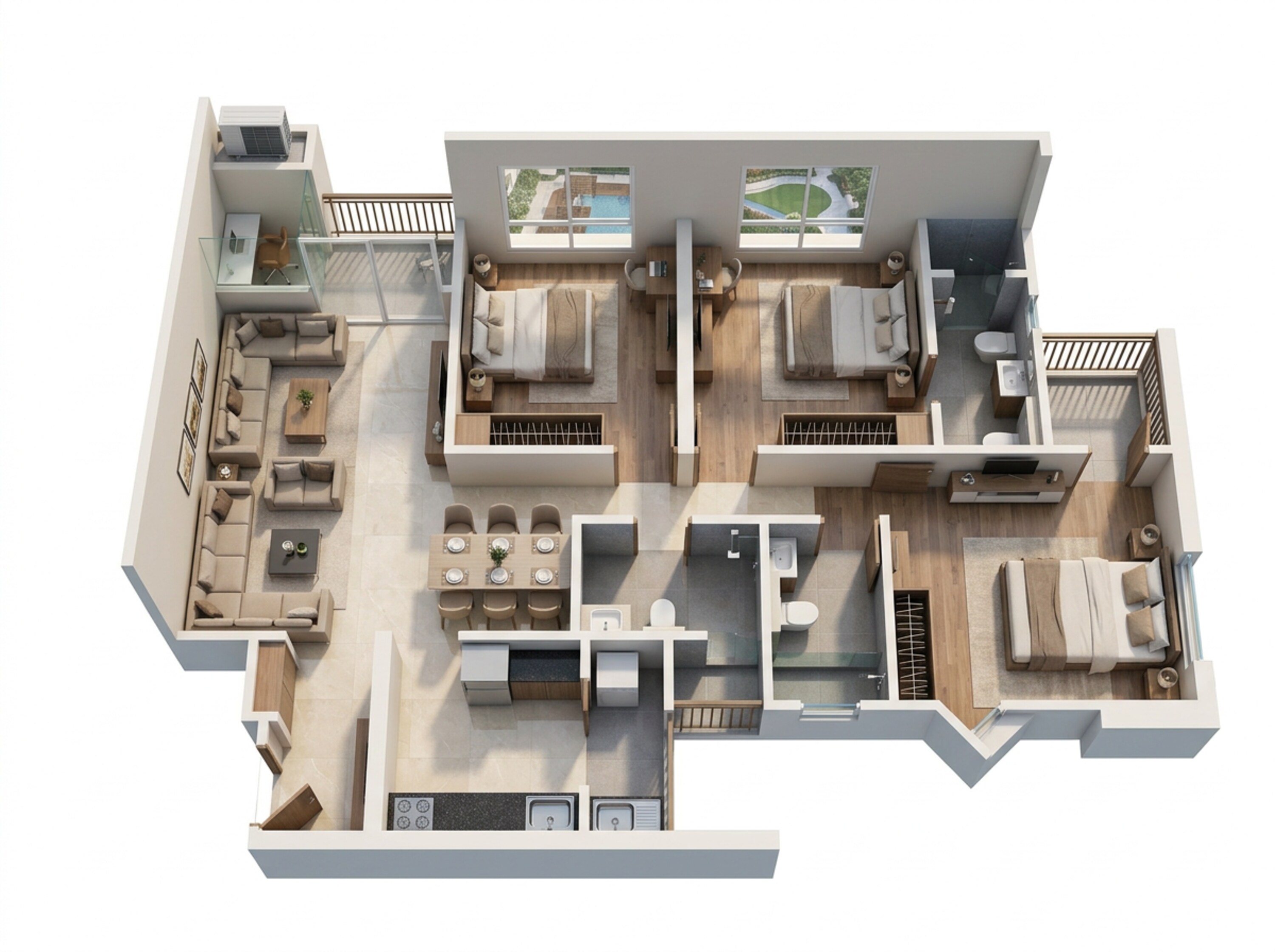 Floor plan of 3 BHK 1041 Sq. Ft. Apartment in Namrata 6 Boulevard, Pune