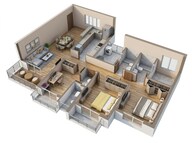 Floor plan of 3 BHK 1023 Sq. Ft. Apartment in Shapoorji Pallonji Aquila, Mumbai