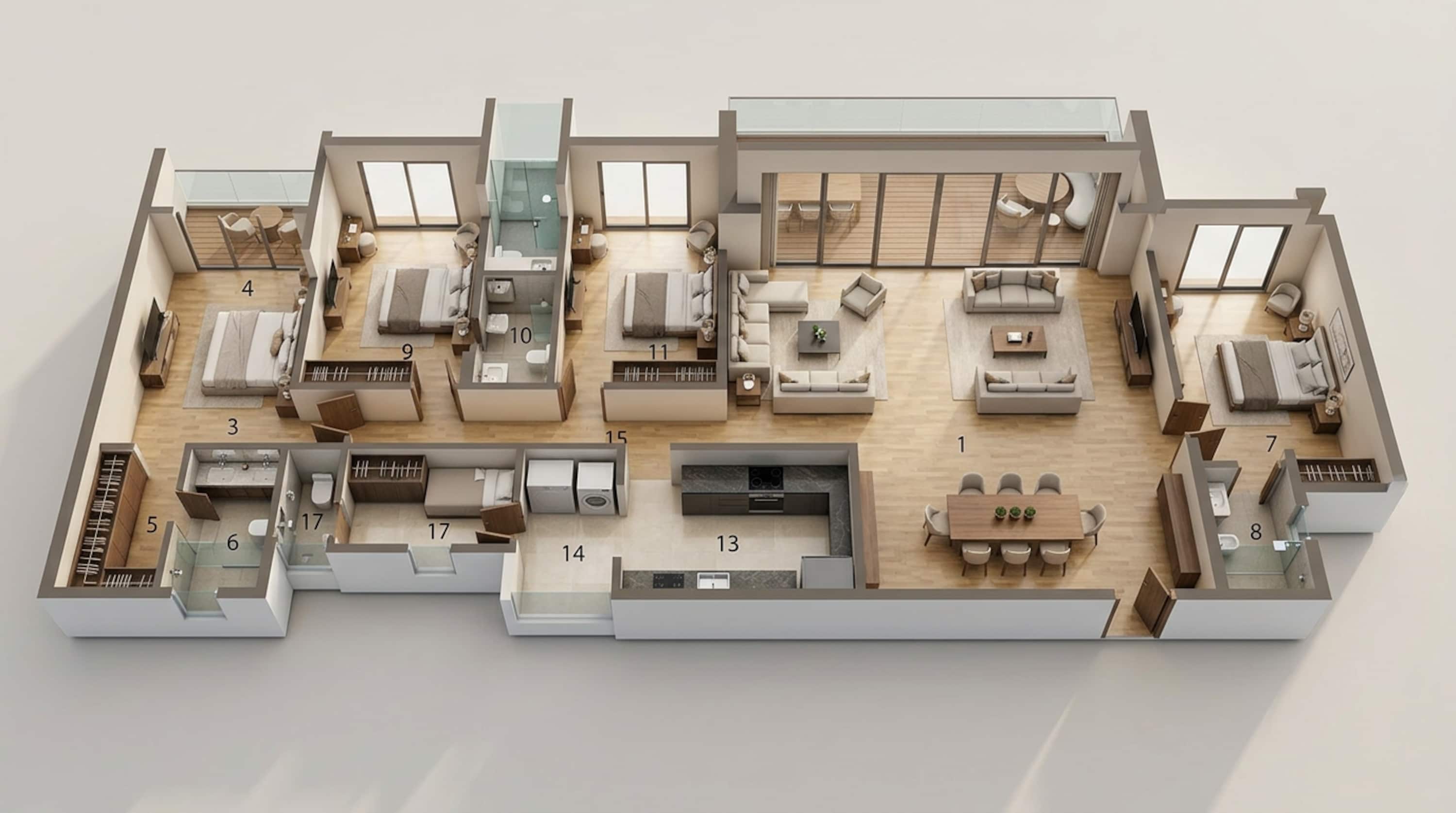 Floor plan of 4 BHK 3070 Sq. Ft. Apartment in Lodha Beaumont Estate, Bangalore