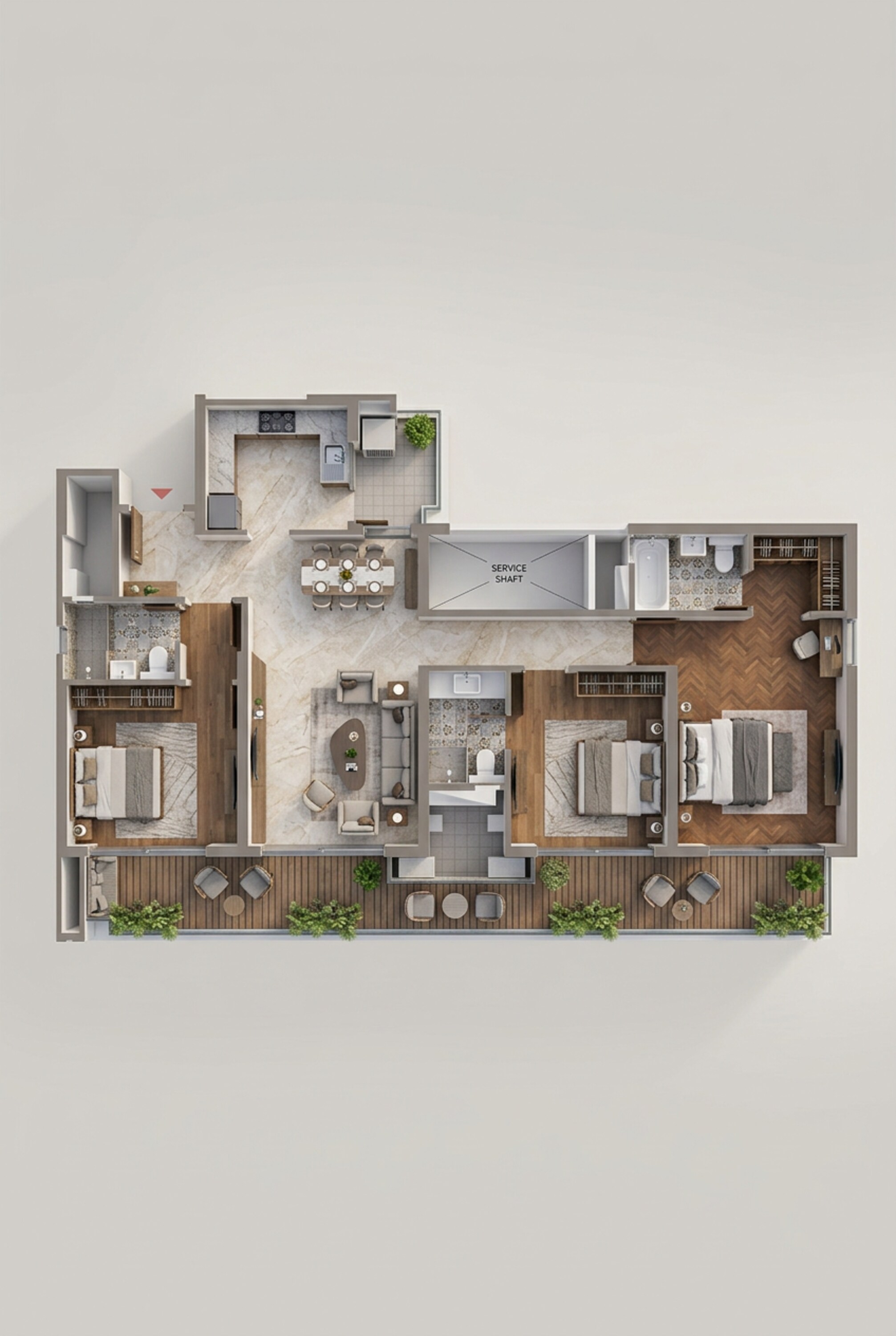Floor plan of 3 BHK 2020 Sq. Ft. Apartment in Hero Homes Ludhiana, Ludhiana