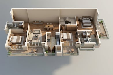 Floor plan of 3 BHK 1835 Sq. Ft. Apartment in Godrej Icon, Gurgaon