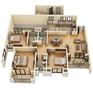 Floor plan of 3 BHK 1922 Sq. Ft. Apartment in Puravankara Windermere, Chennai
