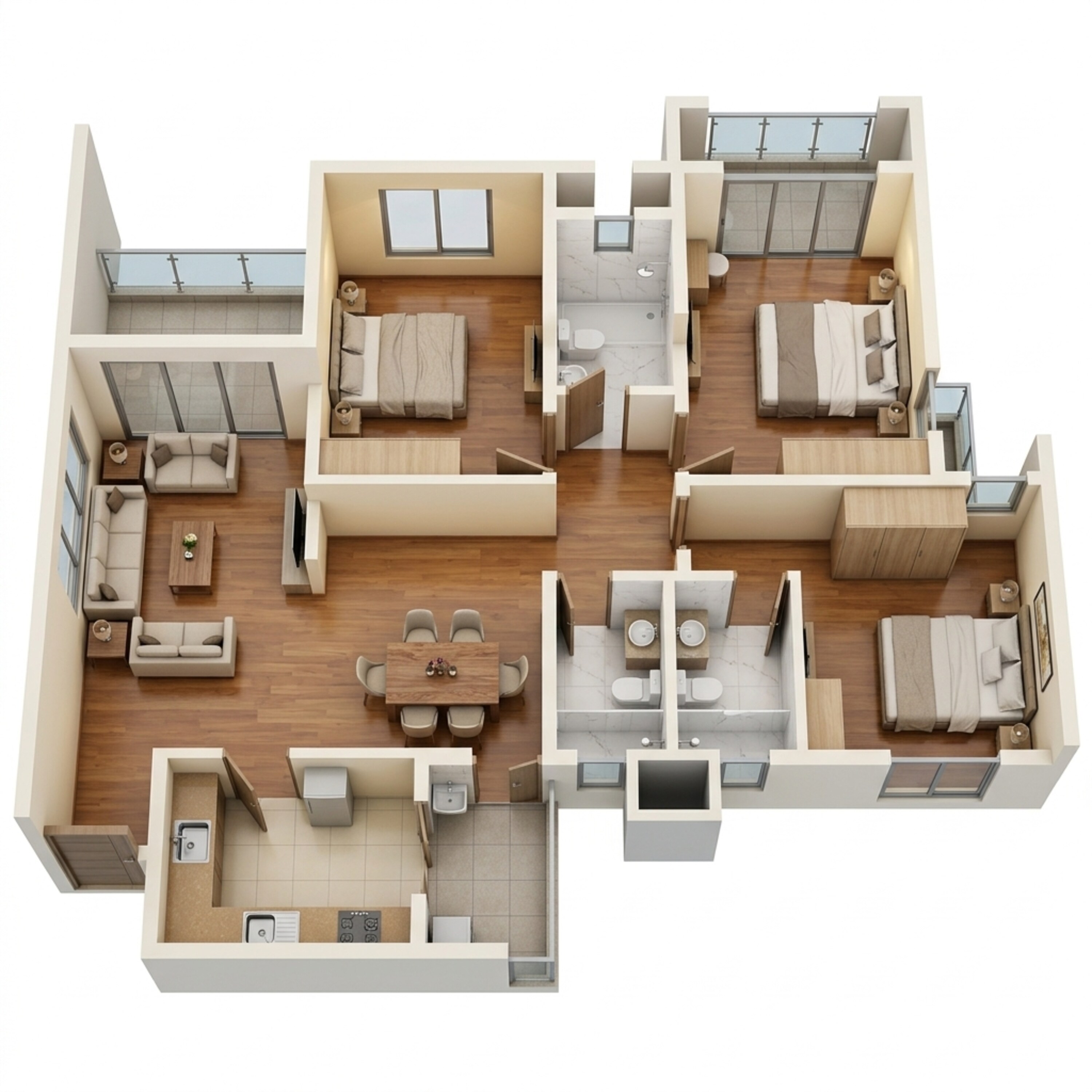 Floor plan of 3 BHK Apartment - 1945 sq. ft. in Puravankara Windermere, Chennai
