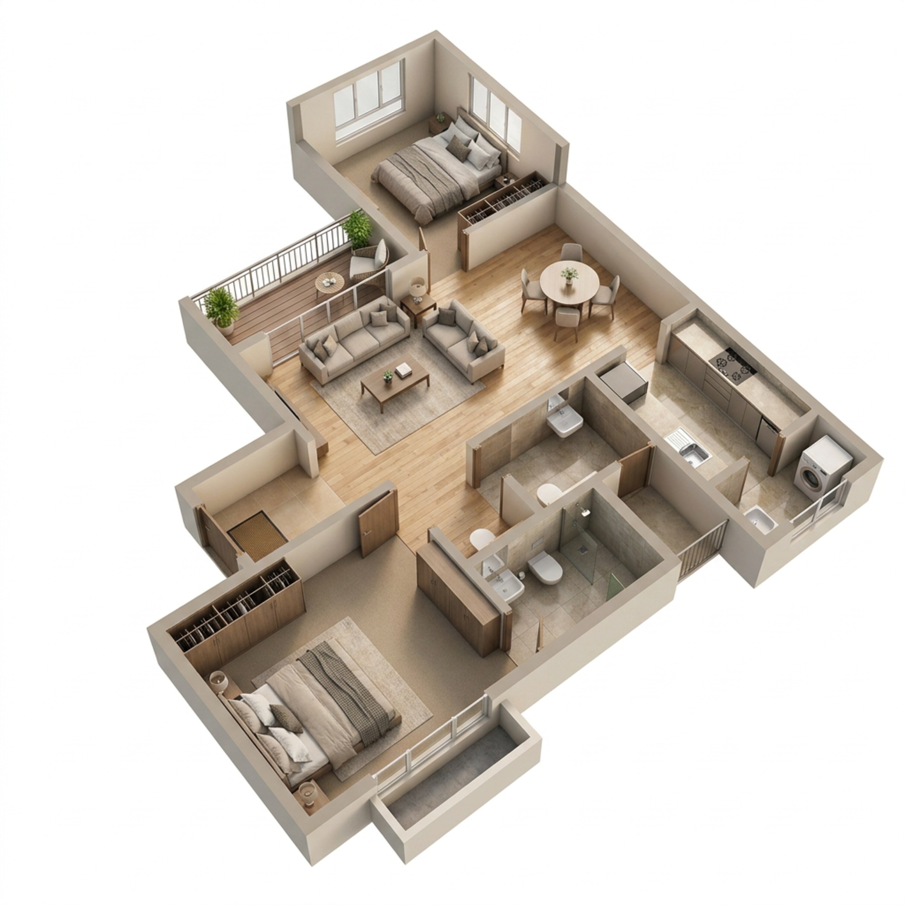 Floor plan of 2 BHK 1100 Sq. Ft. Apartment in LnT Eden Park, Chennai