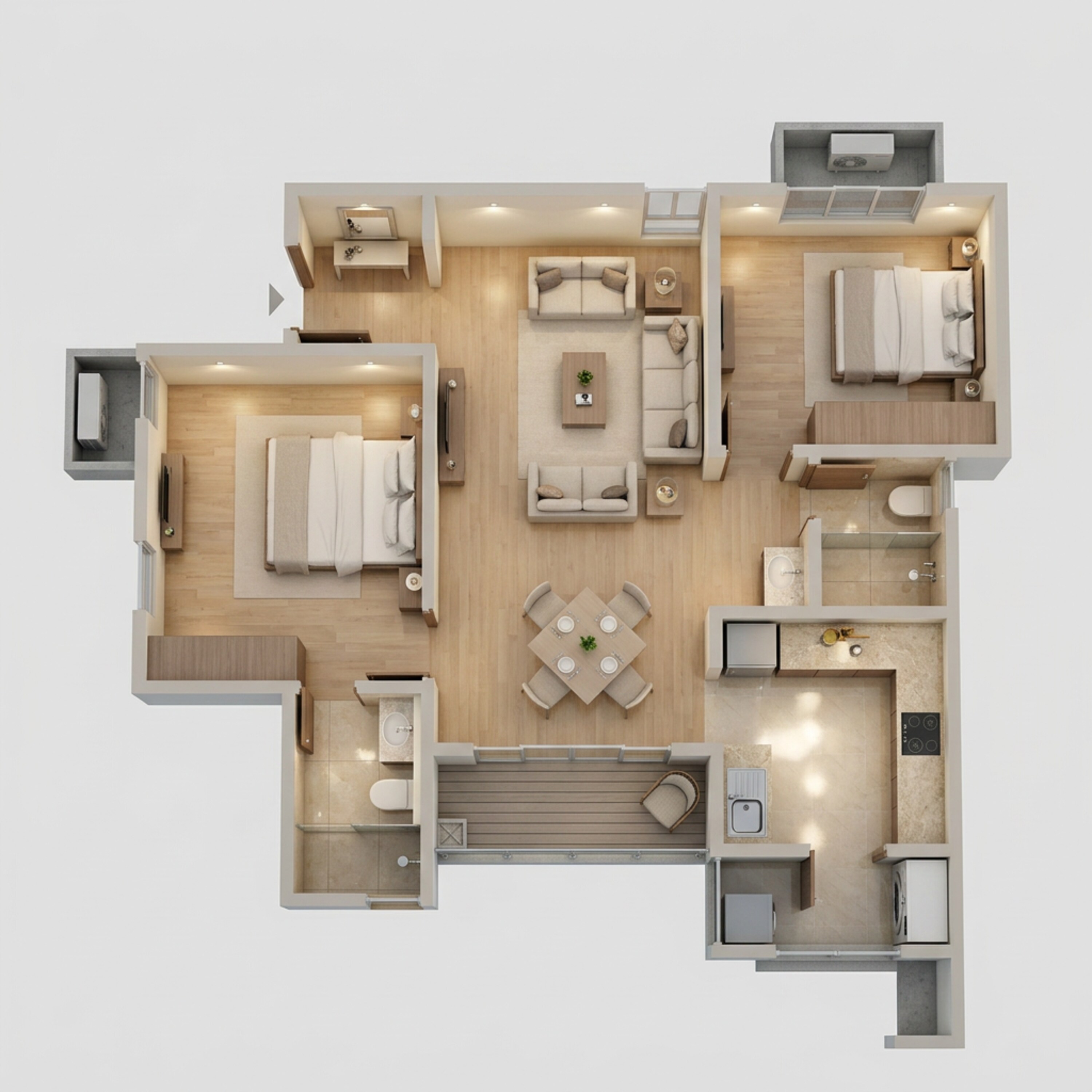 Floor plan of 3 BHK 1135 Sq. Ft. Apartment in LnT Eden Park, Chennai