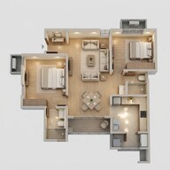 Floor plan of 3 BHK 1135 Sq. Ft. Apartment in LnT Eden Park, Chennai