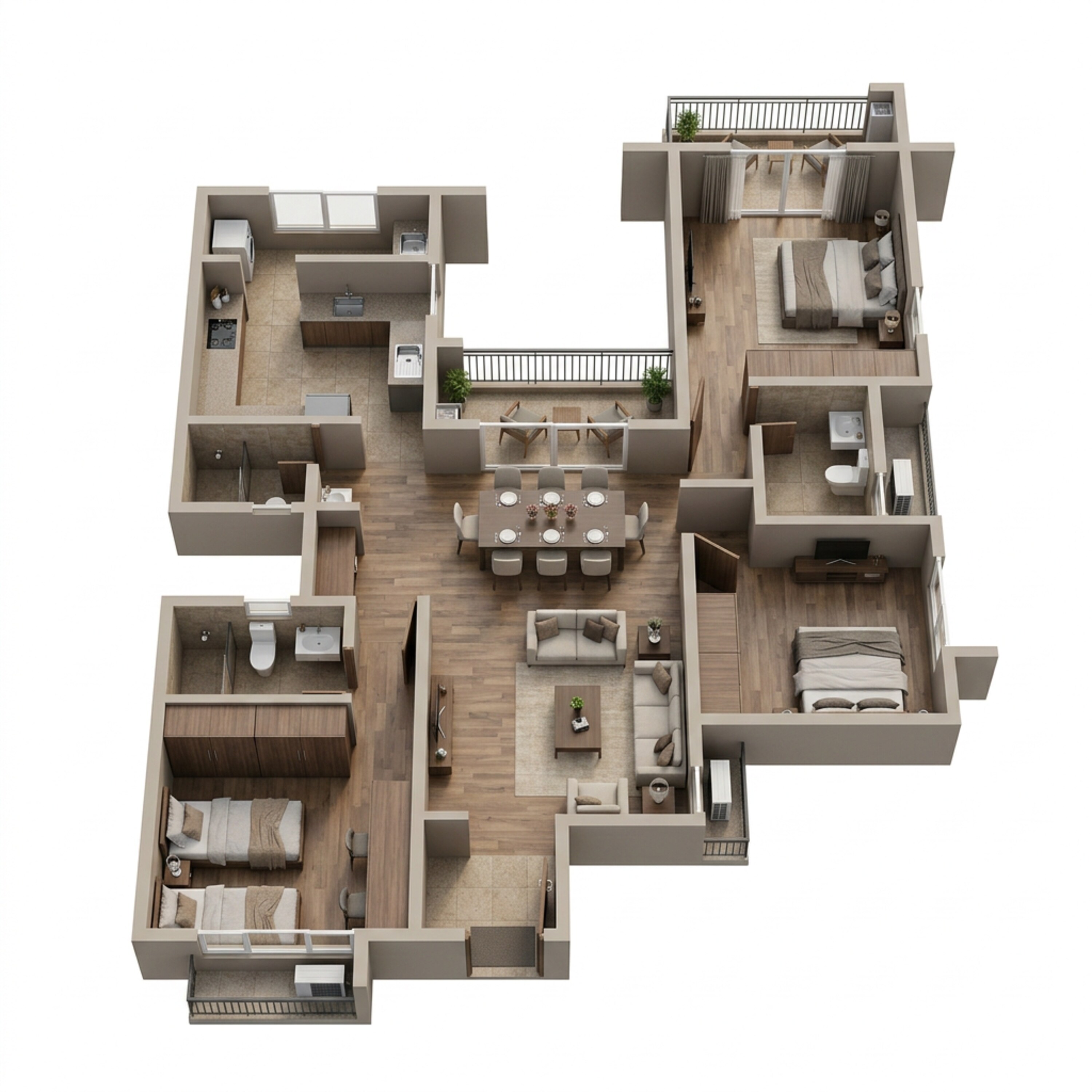 Floor plan of 3 BHK 2050 Sq. Ft. Apartment in LnT Eden Park, Chennai