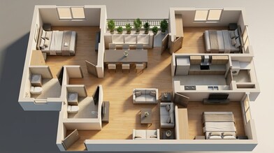 Floor plan of 3 BHK 1359 Sq. Ft. Apartment in Godrej Prakriti, Kolkata