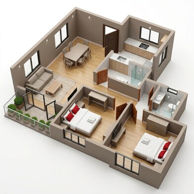 Floor plan of 2 BHK 1014 Sq. Ft. Apartment in Godrej Prakriti, Kolkata