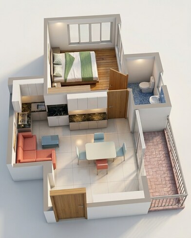 Floor plan of 1 BHK 455 Sq. Ft. Apartment in Mayfair Housing Platinum, Kolkata