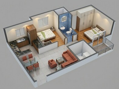 Floor plan of 2 BHK 680 Sq. Ft. Apartment in Mayfair Housing Platinum, Kolkata