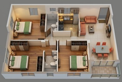 Floor plan of 3 BHK 1207 Sq. Ft. Apartment in Mayfair Housing Platinum, Kolkata