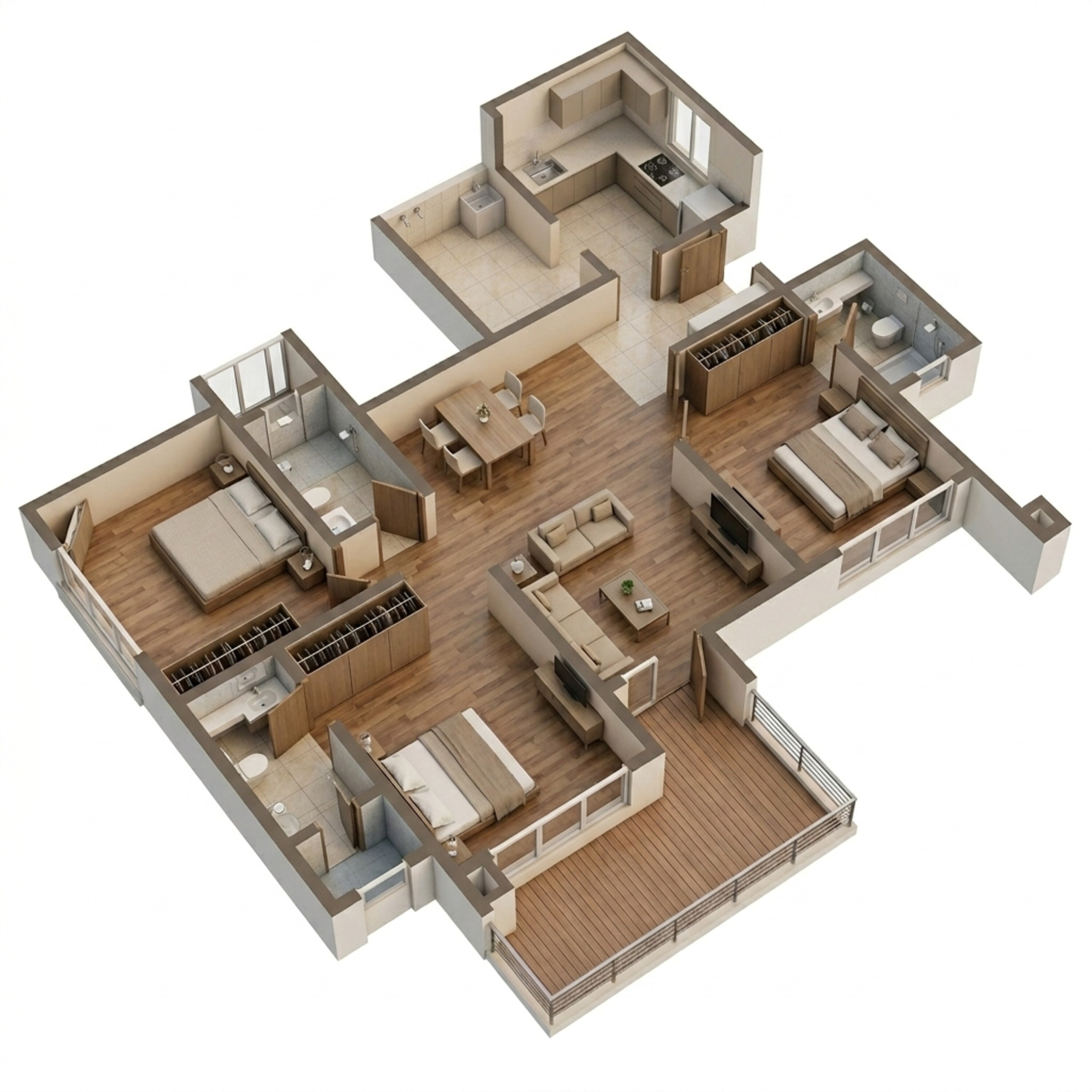Floor plan of 3 BHK 877 Sq. Ft. Apartment in Kalpataru Crescendo, Pune
