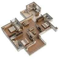 Floor plan of 3 BHK 877 Sq. Ft. Apartment in Kalpataru Crescendo, Pune